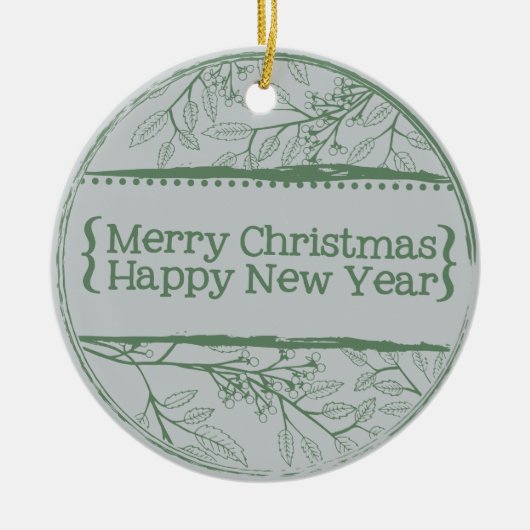 Green Gray Blätter Weihnachten Keramik Ornament (Vorne)