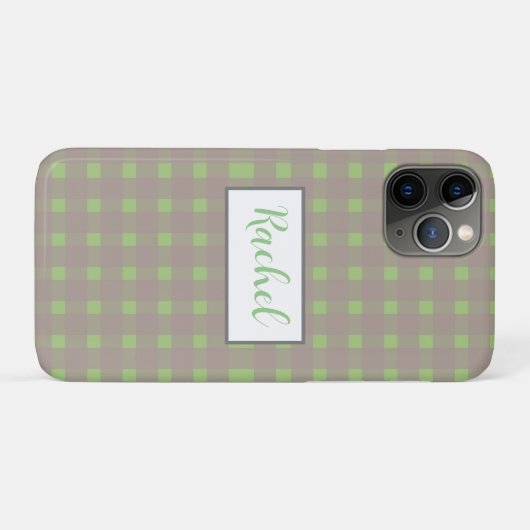 Green Gray Gingham Personalisiert Case-Mate iPhone Hülle (Rückseite (Horizontal))