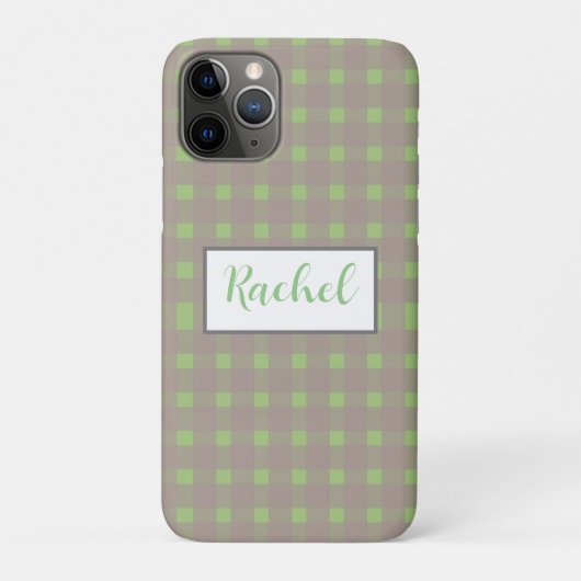Green Gray Gingham Personalisiert Case-Mate iPhone Hülle (Rückseite)
