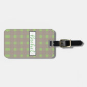 Green Gray Gingham Personalisiert Gepäckanhänger (Vorderseite horizontal)