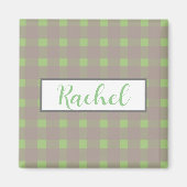 Green Gray Gingham Personalisiert Magnet (Vorne)