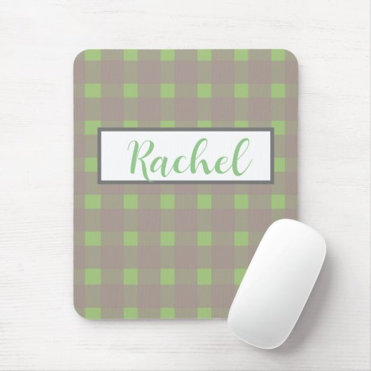 Green Gray Gingham Personalisiert Mousepad (Mit Mouse)