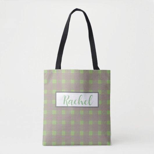 Green Gray Gingham Personalisiert Tasche (Vorderseite)