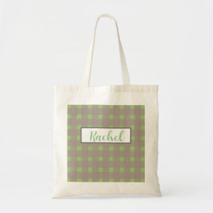 Green Gray Gingham Personalisiert Tragetasche