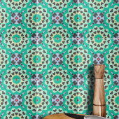Green & Gray Hearts Ethnic Boho Geometric Muster Fliese