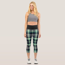 Green Gray Kariert Tartan Pattern Capri Leggings