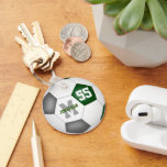 green gray school colors boys girls soccer ball schlüsselanhänger<br><div class="desc">This sports team colors soccer keychain for boys or girls features a traditional style soccer ball upon which you can easily customize the player's name,  monogram or varsity letter and jersey number - the soccer ball's typically black panels are recolored green and gray - by katz_d_zynes</div>