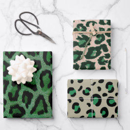 Green Grewn Black Leopard Animal Print Geschenkpapier Set