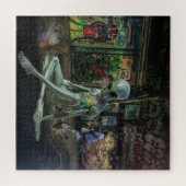 GREEN GREY ALIEN SITTING ON PAPER WITH GRAFFITI PUZZLE (Horizontal)