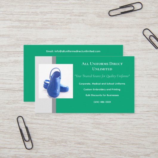 Green Grey Blue Medical Clogs Uniform Visitenkarte (Vorderseite/Rückseite Beispiel)
