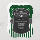 Green Grey Chalkboard Stripes Baby Dusche laden ei Einladung (Vorne/Hinten)