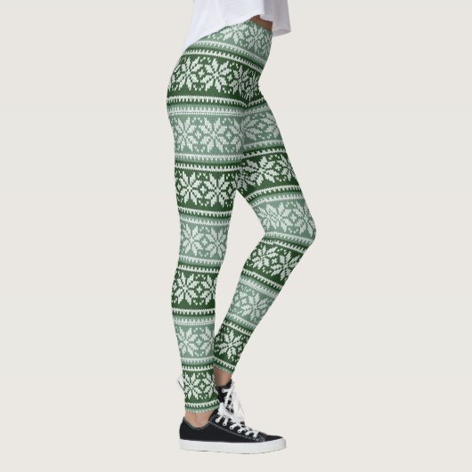 Green Grey Christmas Poinsettia Imitate Strick Pat Leggings (Rechts)