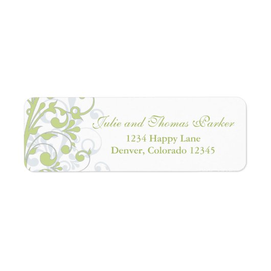 Green Grey Floral Wedding Return Address Label (Vorne)