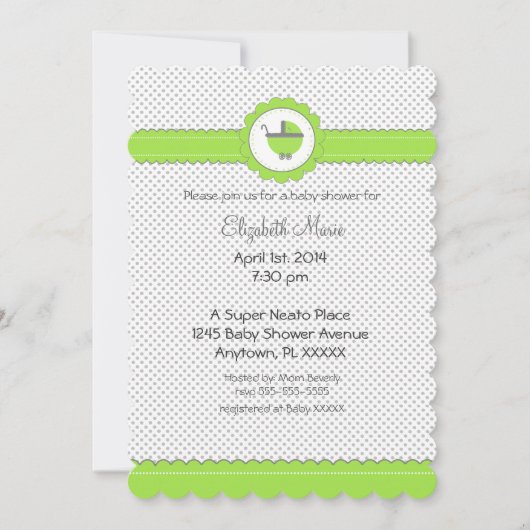 Green & Grey Polka Dots-Baby Dusche Einladung (Vorderseite)