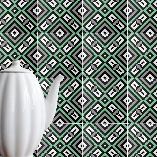 Green Grey Schwarz-weiß Op Art Geometric Strichen Fliese