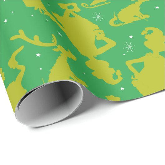Green Grinch Ice Skaten Pattern Geschenkpapier (Rolleneckpunkt)