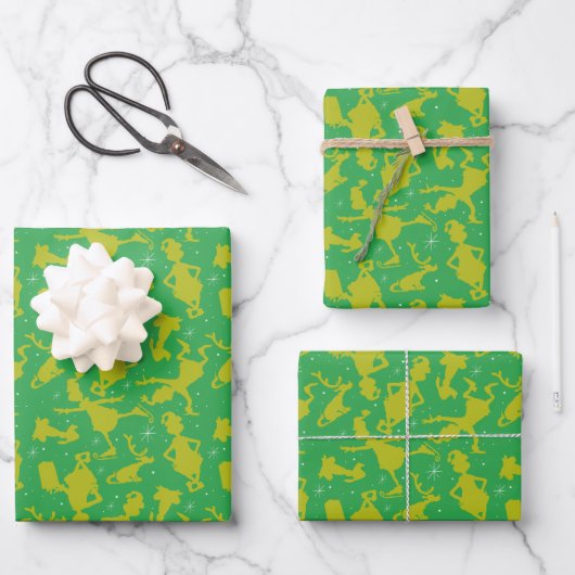 Green Grinch Ice Skaten Pattern Geschenkpapier Set (Vorderseite)