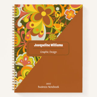 Green Groovy 60s 70s Floral Swirls II Notebook Notizblock