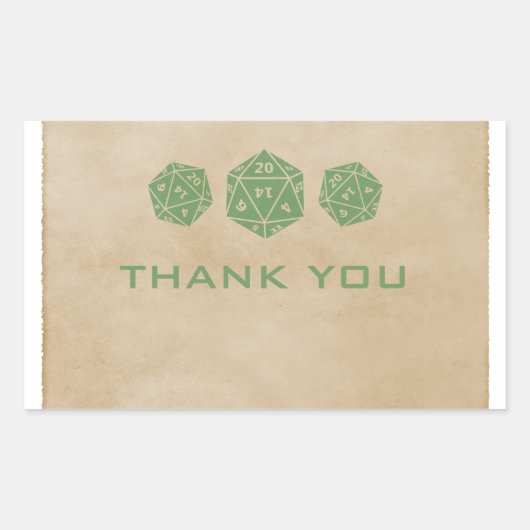Green Grunge D20 Dice Gamer Danke Stickers (Vorderseite)