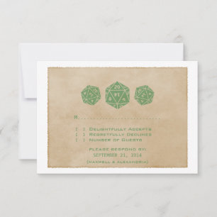 Green Grunge D20 Würfel Gamer Response Card RSVP Karte