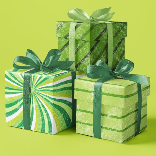 Green Grunge Stripes St. Patrick's Day Set von 3 Geschenkpapier Set