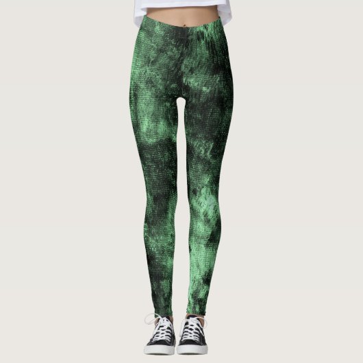 Green Grunge Textured Spandex Leggings (Vorderseite)