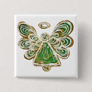 Green Guardian Angel Custom Holiday Button Button