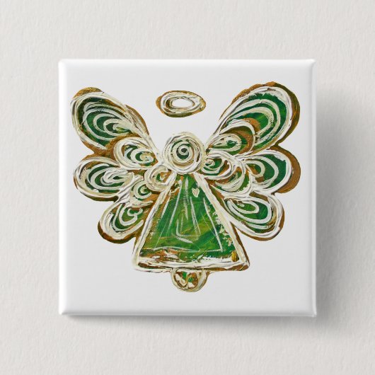 Green Guardian Angel Custom Holiday Button Button (Vorderseite)