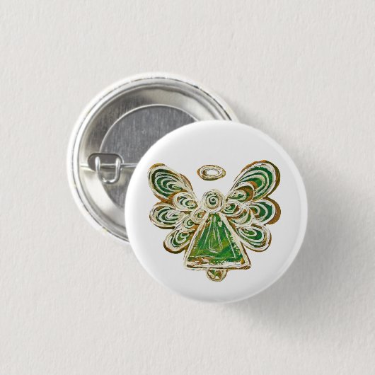 Green Guardian Angel Custom Holiday Button Button (Vorne & Hinten)