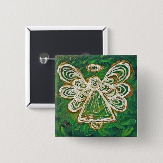 Green Guardian Angel Custom Holiday Button Button (Vorne & Hinten)