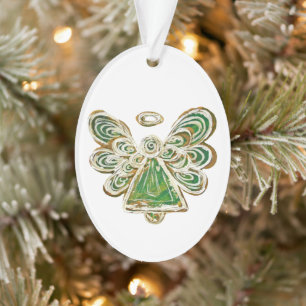 Green Guardian Angel Holiday Pendant Ornament