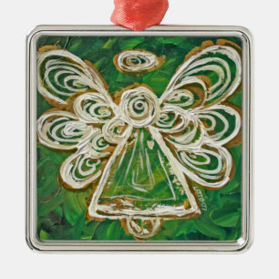Green Guardian Angel Silbernes Ornament