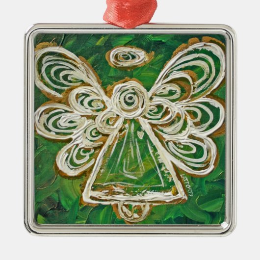 Green Guardian Angel Silbernes Ornament (Vorne)