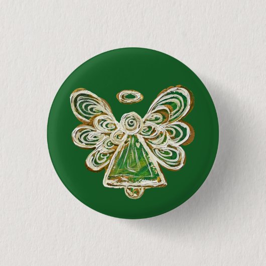 Green Guardian Holiday Angel Custom Button Button (Vorderseite)