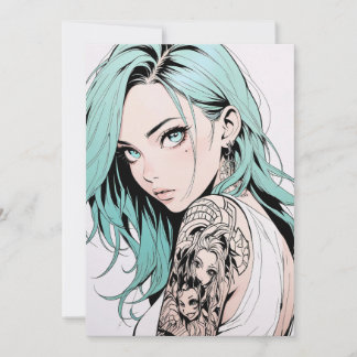 Green Hair Tattoo Anime Girl Einladung