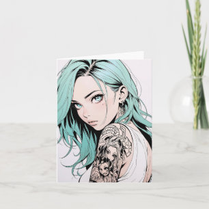 Green Hair Tattoo Anime Girl Einladung