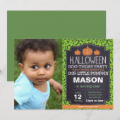 Green Halloween Pumpkin Einladung mit Foto (Vorne/Hinten)