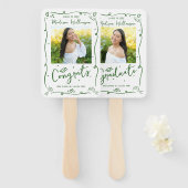 Green Hand Drawn Doodle Graduation 2 Photo White Fächer (Vorne und Hinten)