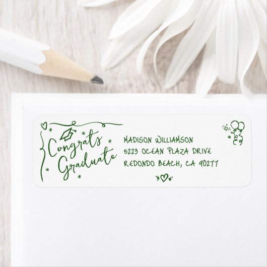 Green Hand Drawn Doodle Graduation White Address (Insitu)
