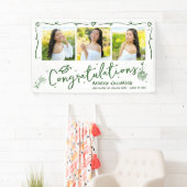 Green Hand Drawn Doodles Graduation 3 Photo White Banner (Insitu)