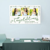 Green Hand Drawn Doodles Graduation 3 Photo White Banner (Messeveranstaltung)