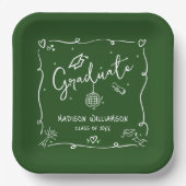 Green Hand Drawn Doodles Style Graduation Quirky Pappteller (Vorderseite)