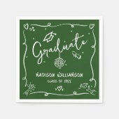 Green Hand Drawn Doodles Style Graduation Retro Serviette (Vorderseite)