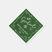 Green Hand Drawn Doodles Style Graduation Retro Serviette (Ecke)