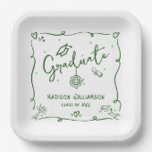 Green Hand Drawn Doodles White Graduation Quirky Pappteller (Vorderseite)