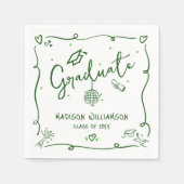 Green Hand Drawn Doodles White Graduation Quirky Serviette (Vorderseite)