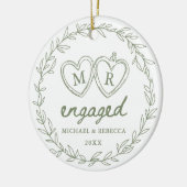 Green Hand Drawn Engaged Christmas Keramik Ornament (Links)