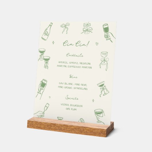 Green Hand Drawn Italian Wedding Cin Cin Bar Acrylschild (Winkel)