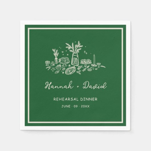  Green Hand Drawn Modern Rehearsal Dinner Wedding Serviette (Vorderseite)