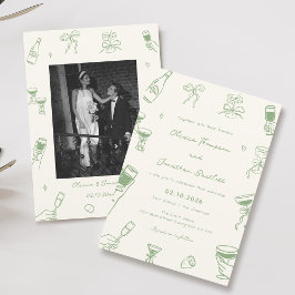 Green Hand Drawn Quirky Wedding Einladung